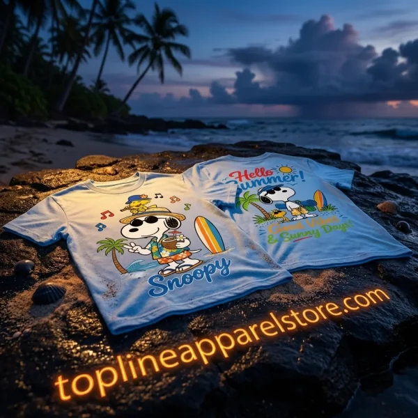 Snoopy Hello Summer Good Vibes Tropical Beach Graphic T-Shirt