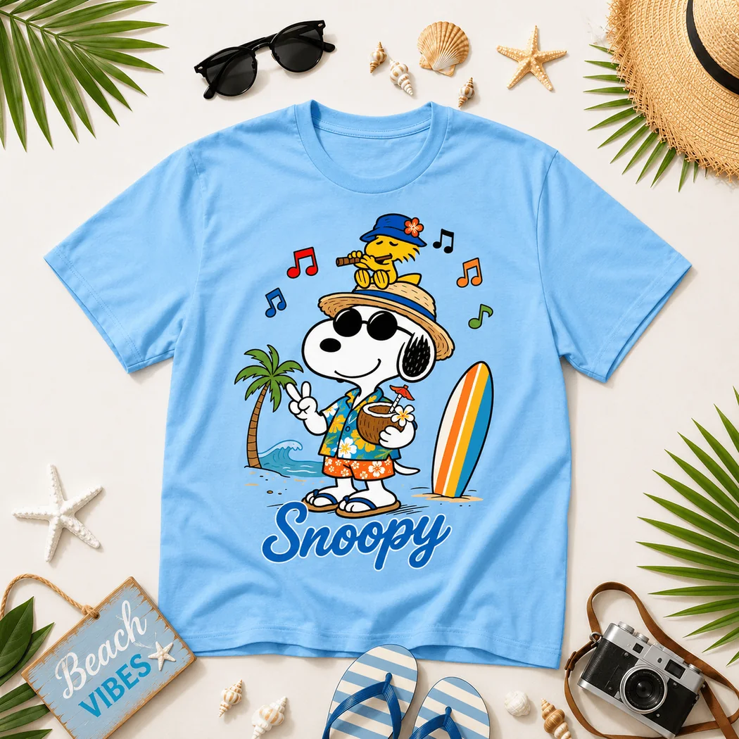 Snoopy Hello Summer Good Vibes Tropical Beach Graphic T-Shirt Snoopy Hello Summer Good Vibes Tropical Beach Graphic T-Shirt