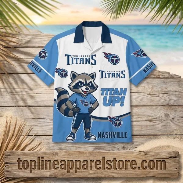 Tennessee Titans NFL Funny Raccoon Mascot Tropical Beach Summer Button Down Hawaiian Shirt
