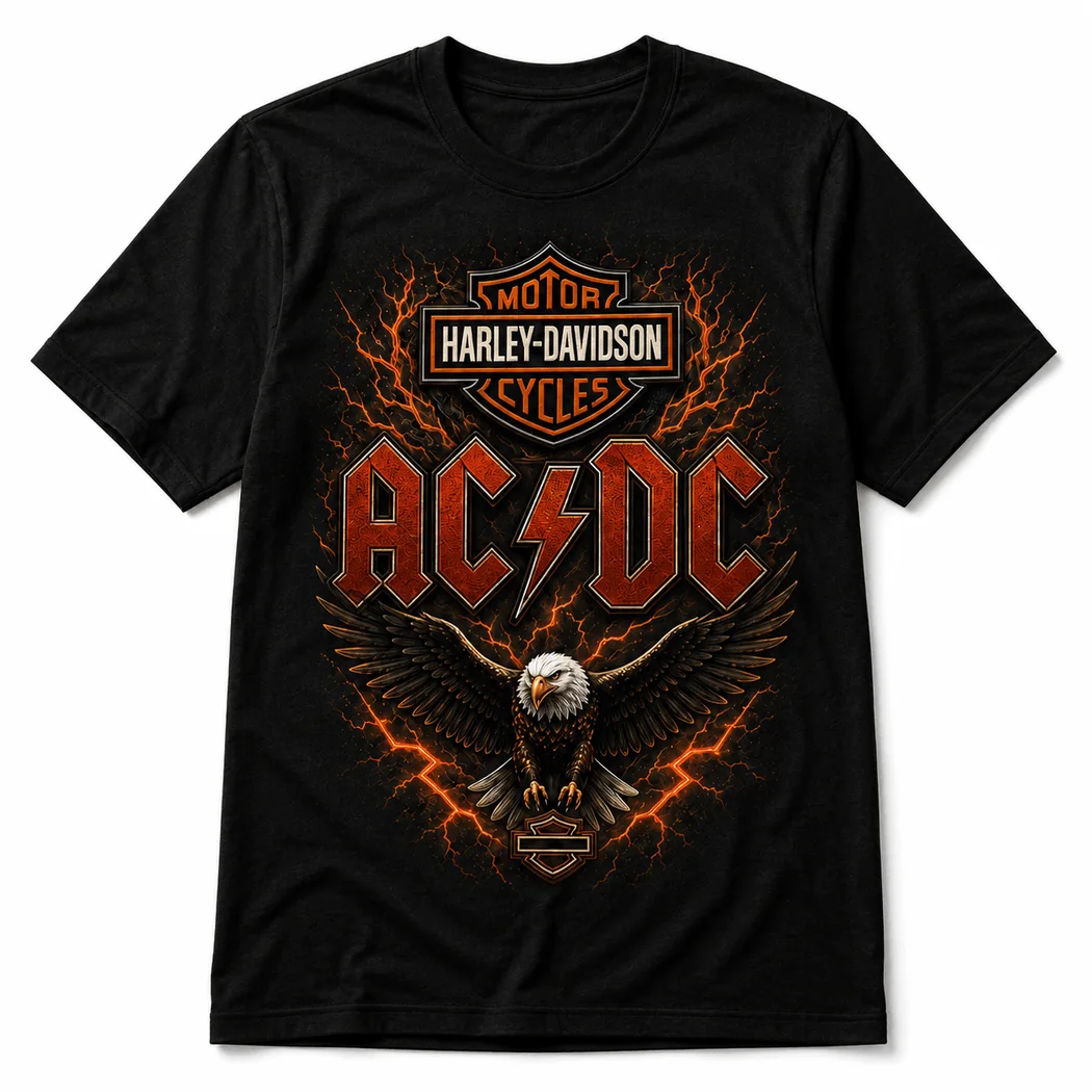 Vintage AC/DC Harley Davidson Eagle Motorcycle Rock Band Graphic T-Shirt Vintage AC/DC Harley Davidson Eagle Motorcycle Rock Band Graphic T-Shirt