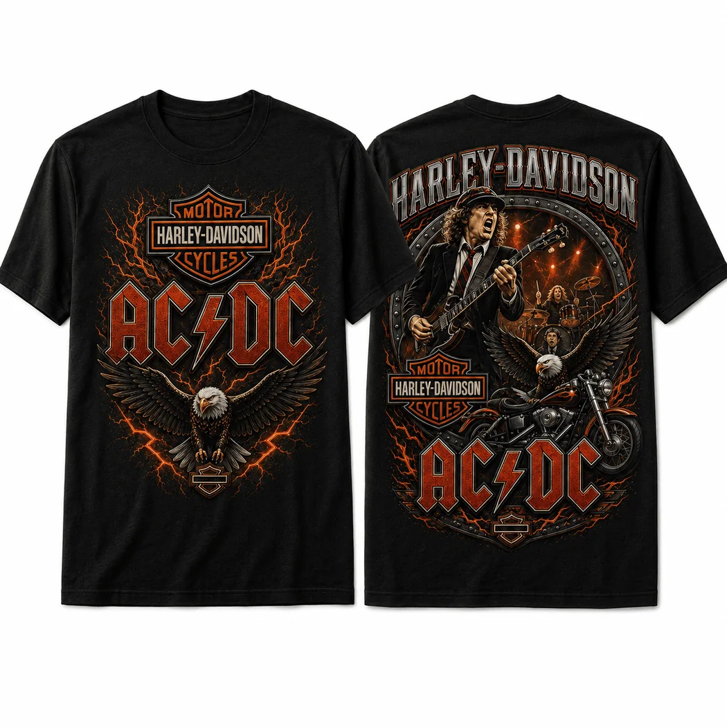 Vintage AC/DC Harley Davidson Eagle Motorcycle Rock Band Graphic T-Shirt Vintage AC/DC Harley Davidson Eagle Motorcycle Rock Band Graphic T-Shirt