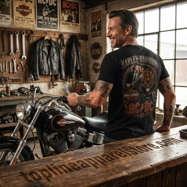 Vintage AC/DC Harley Davidson Eagle Motorcycle Rock Band Graphic T-Shirt