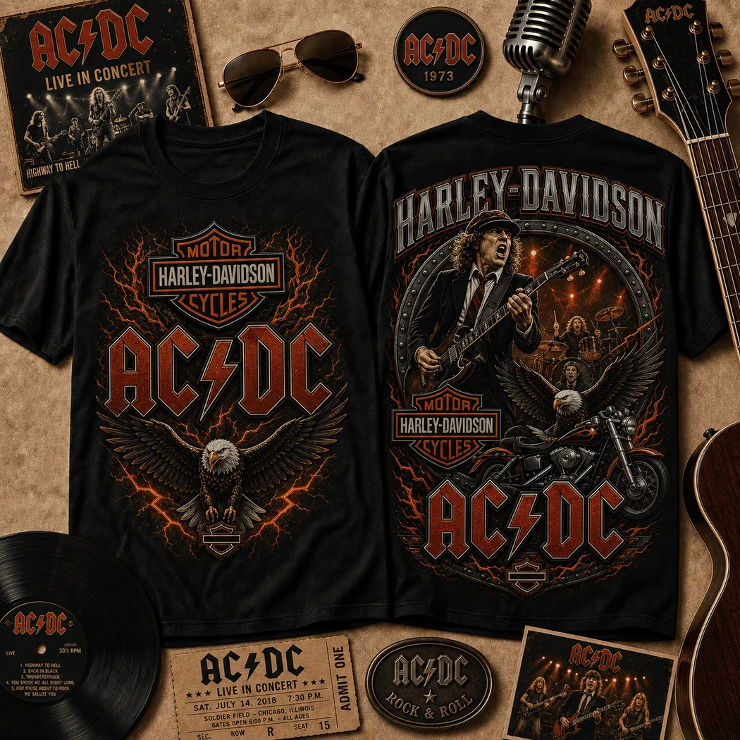 Vintage AC/DC Harley Davidson Eagle Motorcycle Rock Band Graphic T-Shirt Vintage AC/DC Harley Davidson Eagle Motorcycle Rock Band Graphic T-Shirt