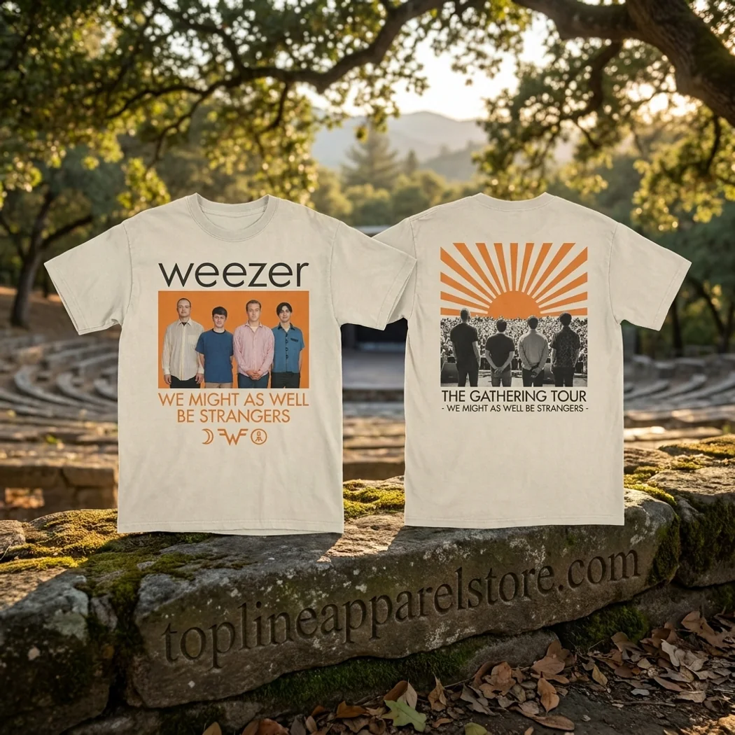 Weezer The Gathering Tour We Might As Well Be Strangers Vintage Concert Graphic T-Shirt Weezer The Gathering Tour We Might As Well Be Strangers Vintage Concert Graphic T-Shirt