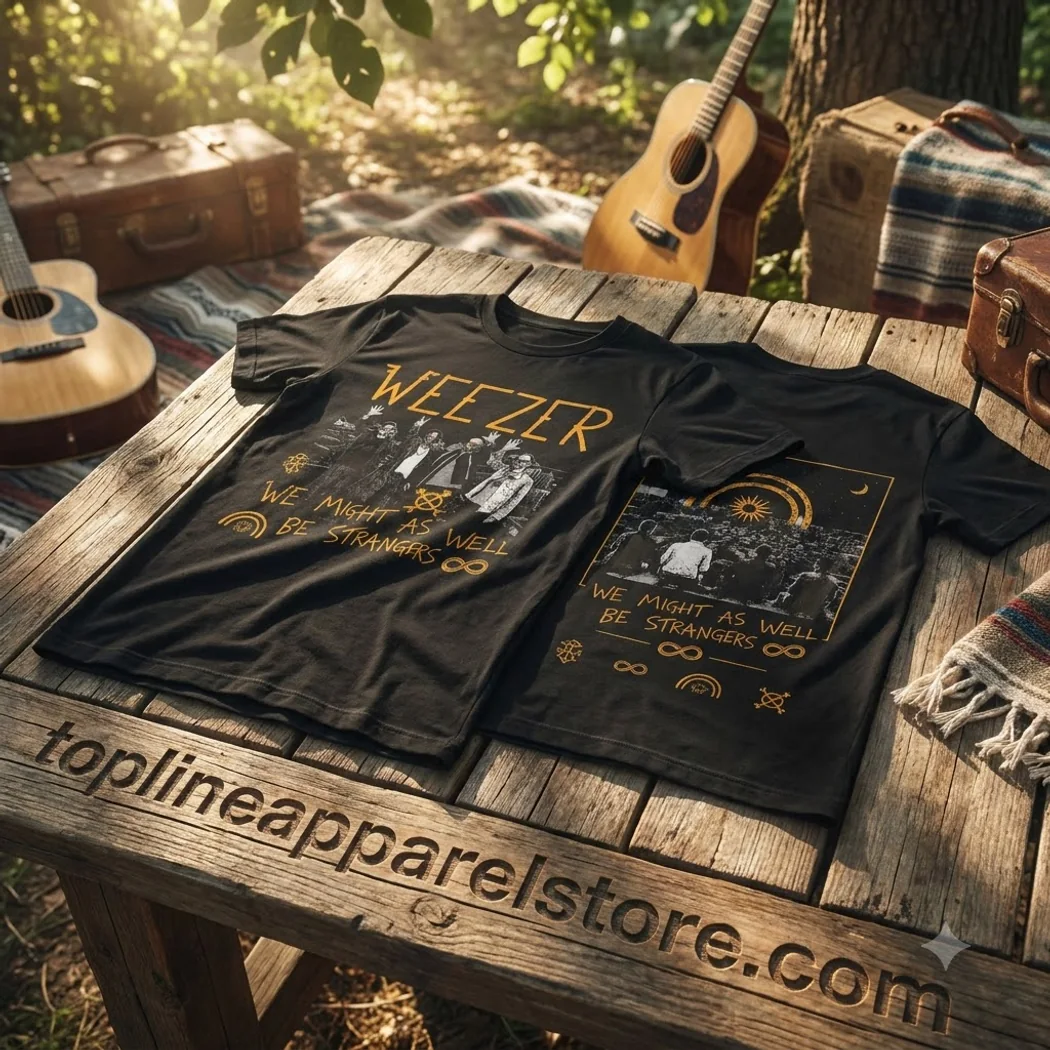 Weezer The Gathering Tour We Might As Well Be Strangers Vintage Concert Graphic T-Shirt Weezer The Gathering Tour We Might As Well Be Strangers Vintage Concert Graphic T-Shirt