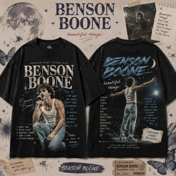 Benson Boone Beautiful Things 2024 World Tour Vintage Double Sided Concert Graphic T-Shirt