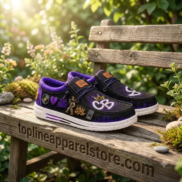 Chris Brown Team Breezy Custom Purple Black Hip Hop Graphic Slip On Loafer Shoes
