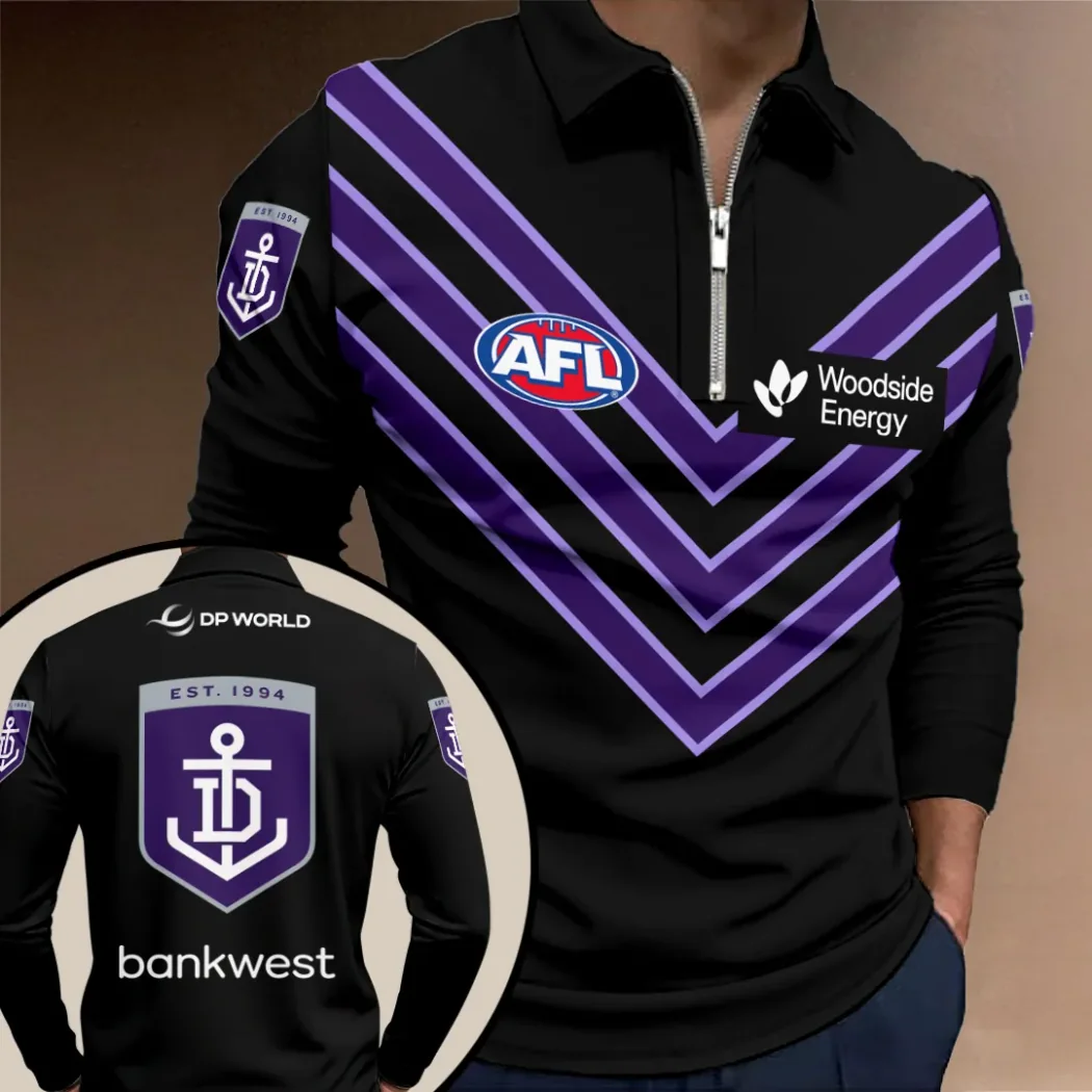 Fremantle Dockers AFL Est 1994 Australian Rules Football Graphic Quarter Zip Polo Shirt Fremantle Dockers AFL Est 1994 Australian Rules Football Graphic Quarter Zip Polo Shirt