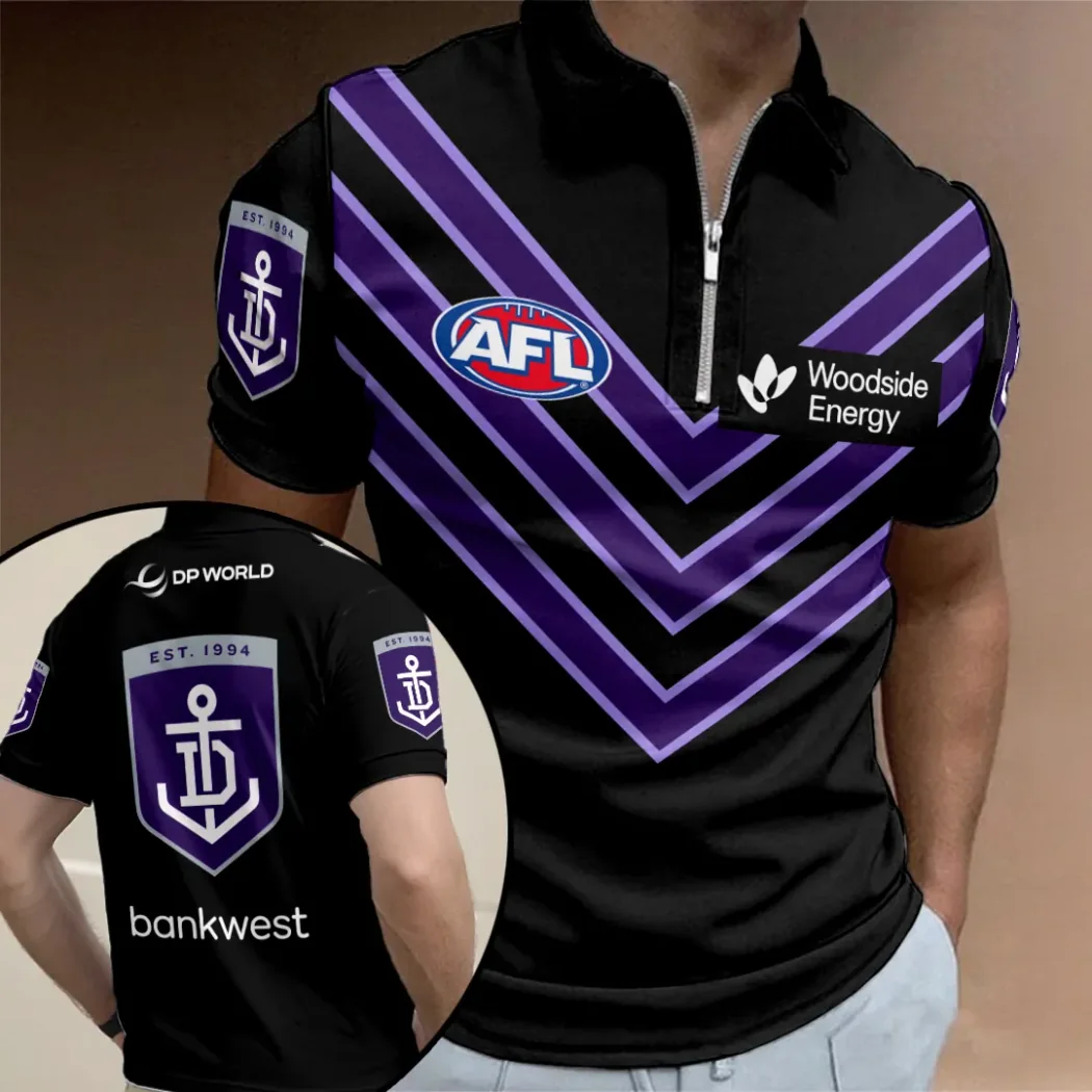 Fremantle Dockers AFL Est 1994 Australian Rules Football Graphic Quarter Zip Polo Shirt Fremantle Dockers AFL Est 1994 Australian Rules Football Graphic Quarter Zip Polo Shirt