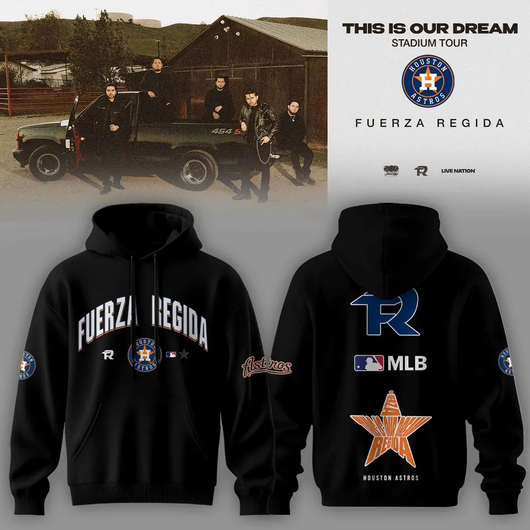 Fuerza Regida x Houston Astros Stadium Tour Commemorative Black Graphic Pullover Hoodie Fuerza Regida x Houston Astros Stadium Tour Commemorative Black Graphic Pullover Hoodie
