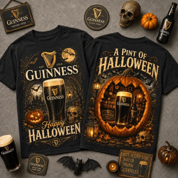 Guinness Happy Halloween Vintage Graphic Spooky Pumpkin Beer T-Shirt