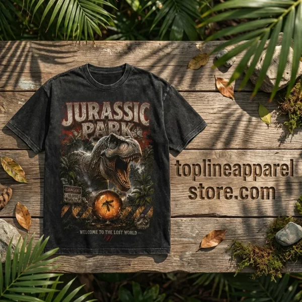 Jurassic Park T-Rex Vintage Washed Black Retro Dinosaur Movie Graphic T-Shirt
