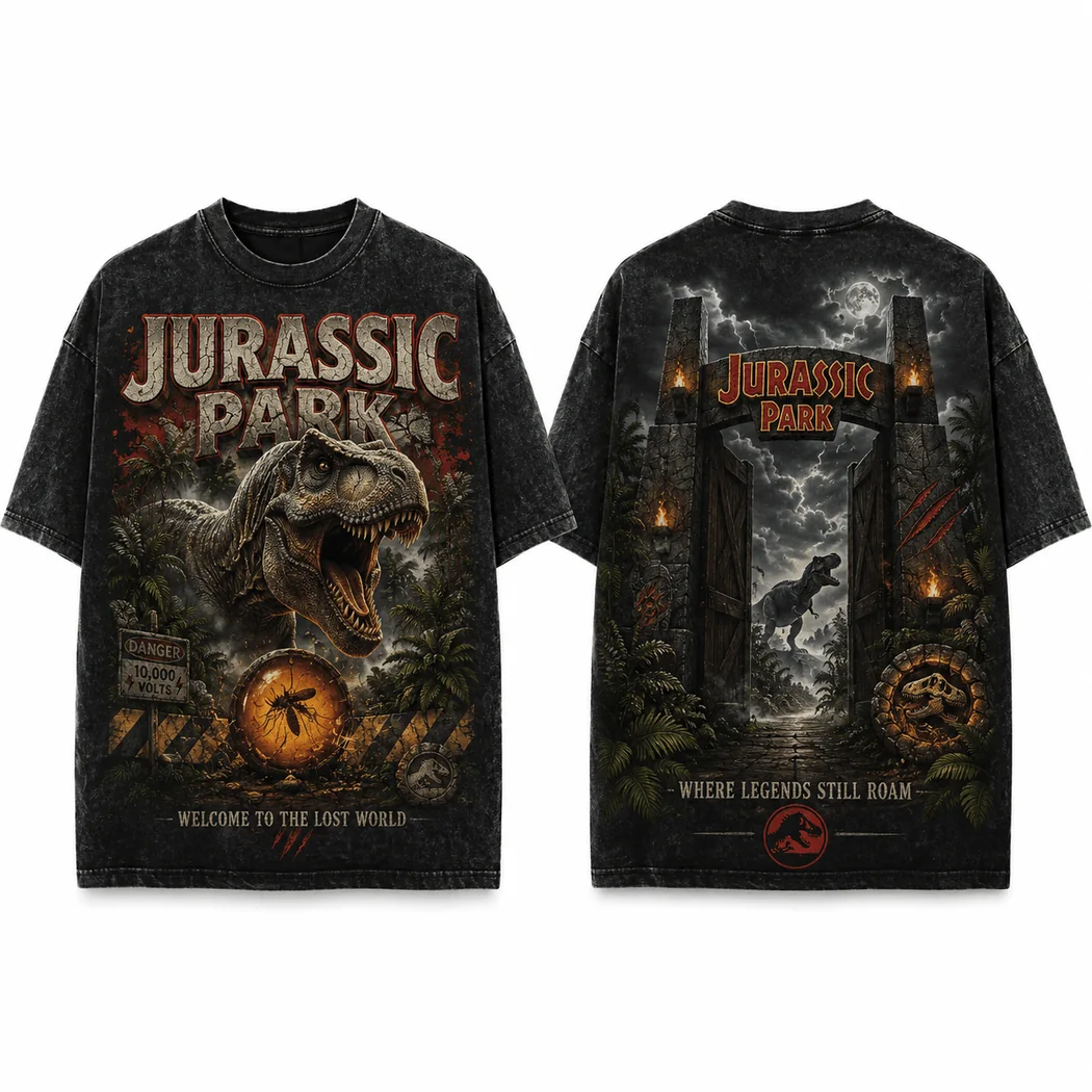 Jurassic Park T-Rex Vintage Washed Black Retro Dinosaur Movie Graphic T-Shirt Jurassic Park T-Rex Vintage Washed Black Retro Dinosaur Movie Graphic T-Shirt