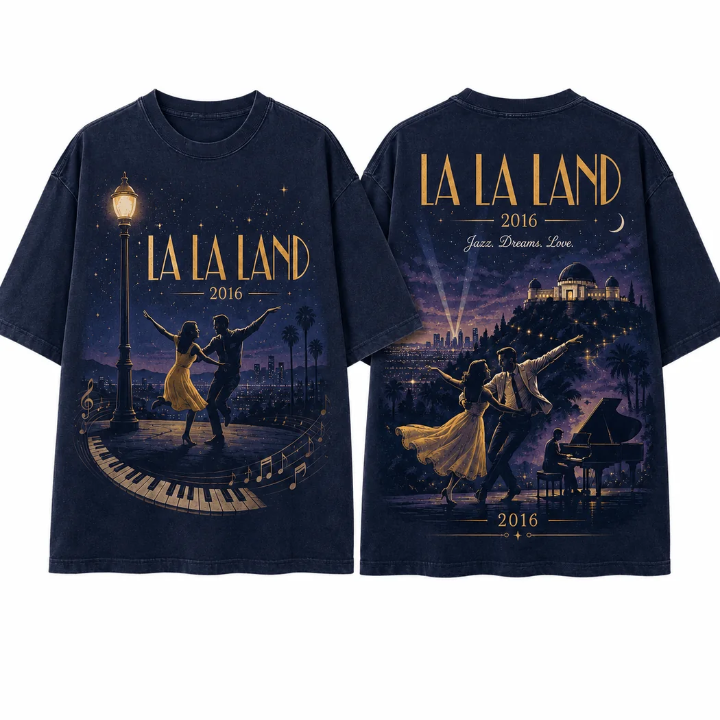 La La Land 2016 Jazz Dreams Love Vintage Washed Retro Musical Movie Graphic T-Shirt La La Land 2016 Jazz Dreams Love Vintage Washed Retro Musical Movie Graphic T-Shirt