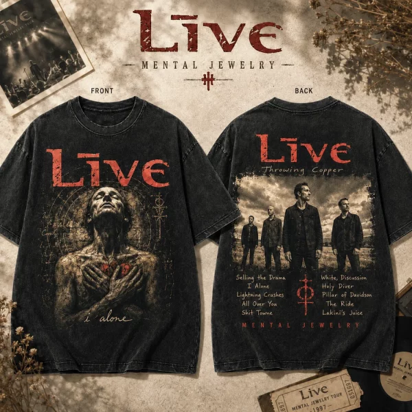 Live Rock Band Throwing Copper Mental Jewelry Vintage Washed Graphic T-Shirt