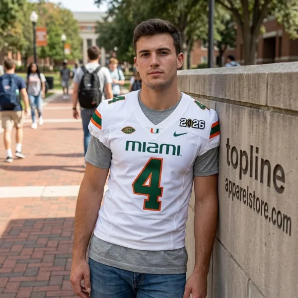 Men’s Miami Hurricanes Rueben Bain Jr. 4 White 2026 CFP Final Patch Stitched Football Jersey