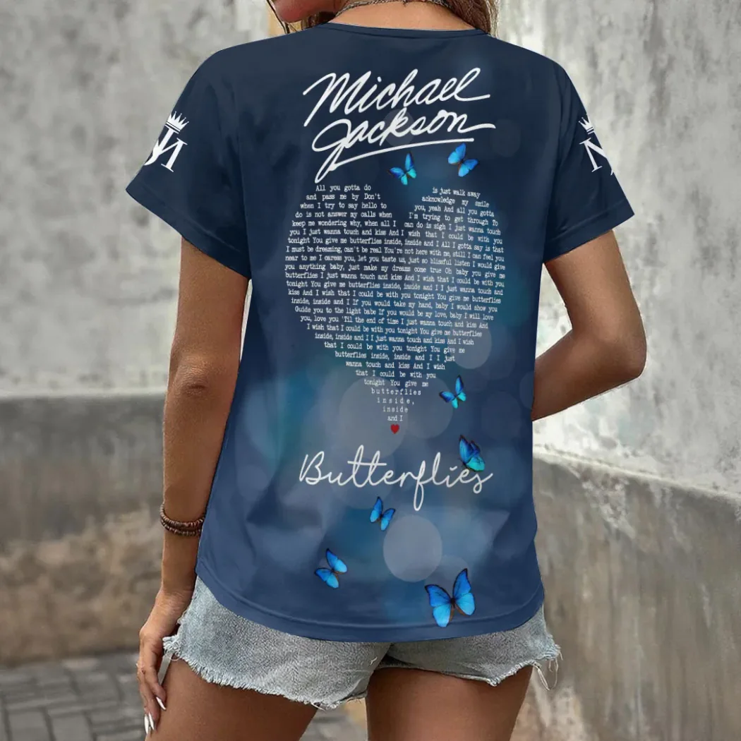 Michael Jackson Butterflies Tribute 3D Graphic Print King of Pop Women’s V-Neck T-Shirt Michael Jackson Butterflies Tribute 3D Graphic Print King of Pop Women’s V-Neck T-Shirt