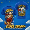 Peanuts Super Snoopy Beagle of Steel Retro Comic Art Blue All Over Print 3D T-Shirt