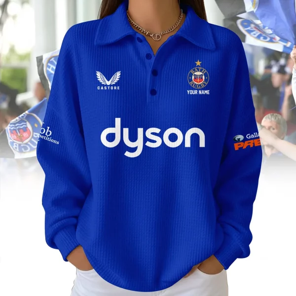Personalized Bath Rugby Blue Castore Dyson Sponsor Custom Name Long-Sleeved Polo Shirt