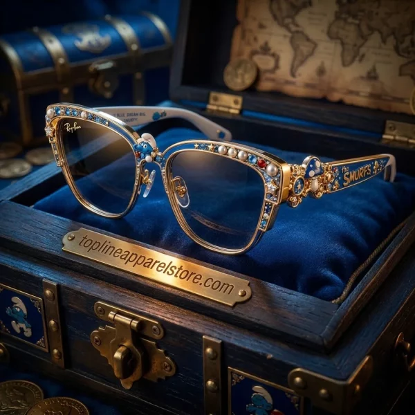 Ray-Ban x The Smurfs Limited Edition Luxury Gold Embellished Crystal Pearl Fashion Sunglasses