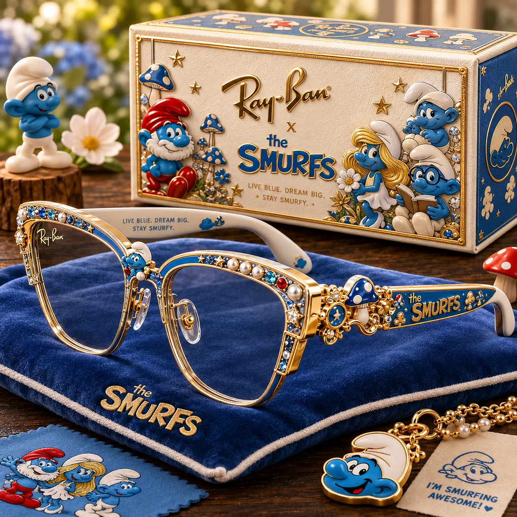 Ray-Ban x The Smurfs Limited Edition Luxury Gold Embellished Crystal Pearl Fashion Sunglasses Ray-Ban x The Smurfs Limited Edition Luxury Gold Embellished Crystal Pearl Fashion Sunglasses