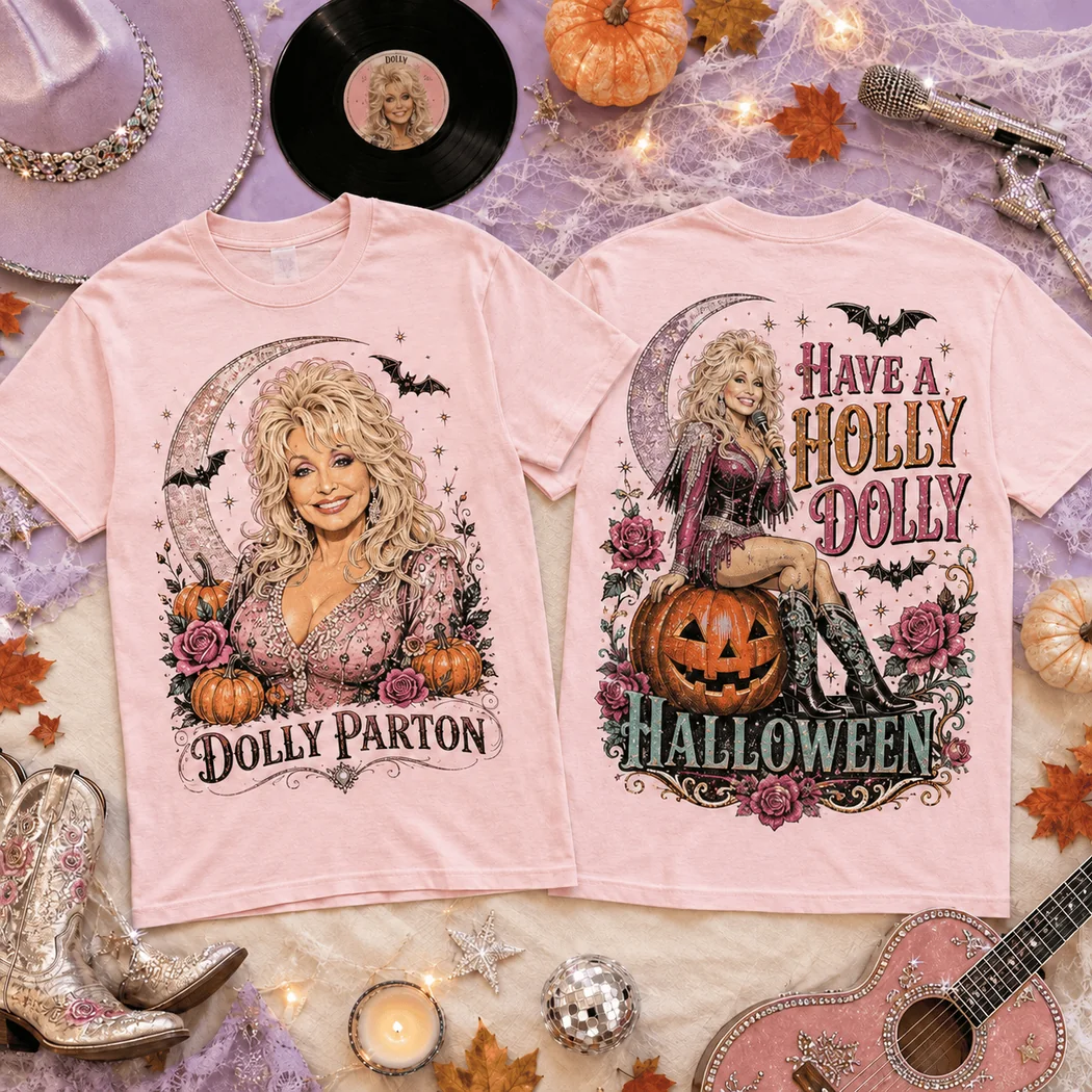 Retro Dolly Parton Have A Holly Dolly Halloween Pink Pumpkin Country Music Graphic T-Shirt Retro Dolly Parton Have A Holly Dolly Halloween Pink Pumpkin Country Music Graphic T-Shirt