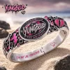 Yungblud The Weirdos Pink Crystal Engraved Punk Rock Silver Bangle Bracelet