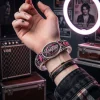 Yungblud The Weirdos Pink Crystal Engraved Punk Rock Silver Bangle Bracelet